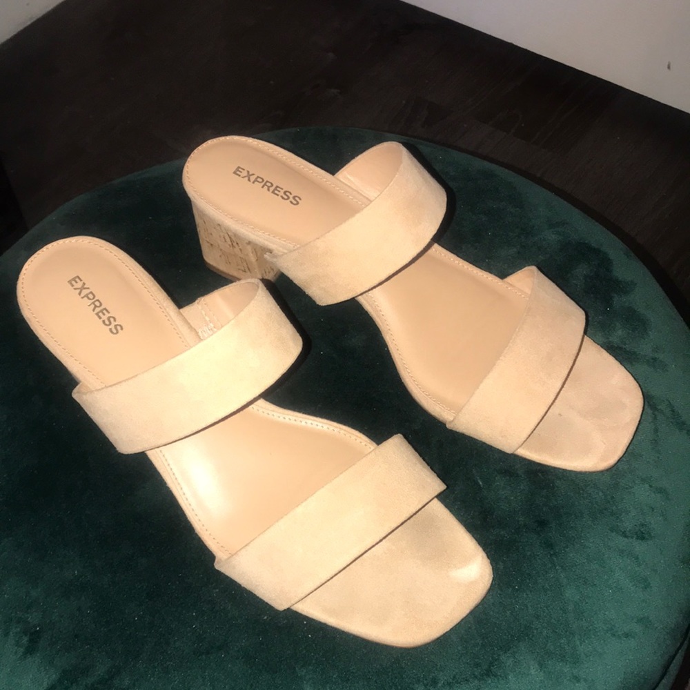Nude double strap cork heel
